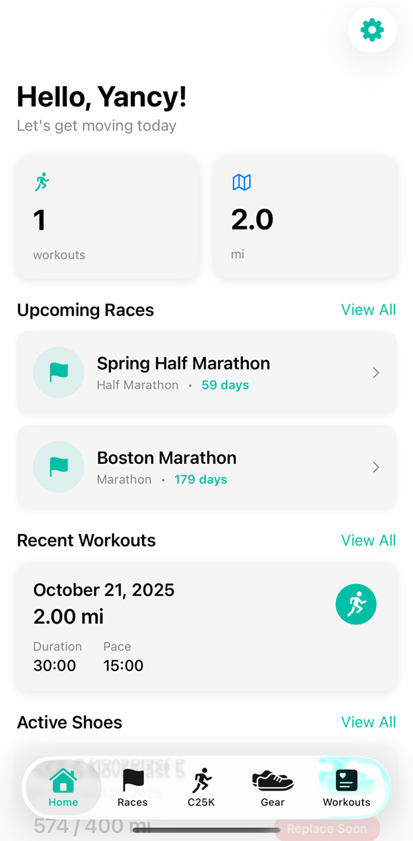 StrideLog Dashboard View